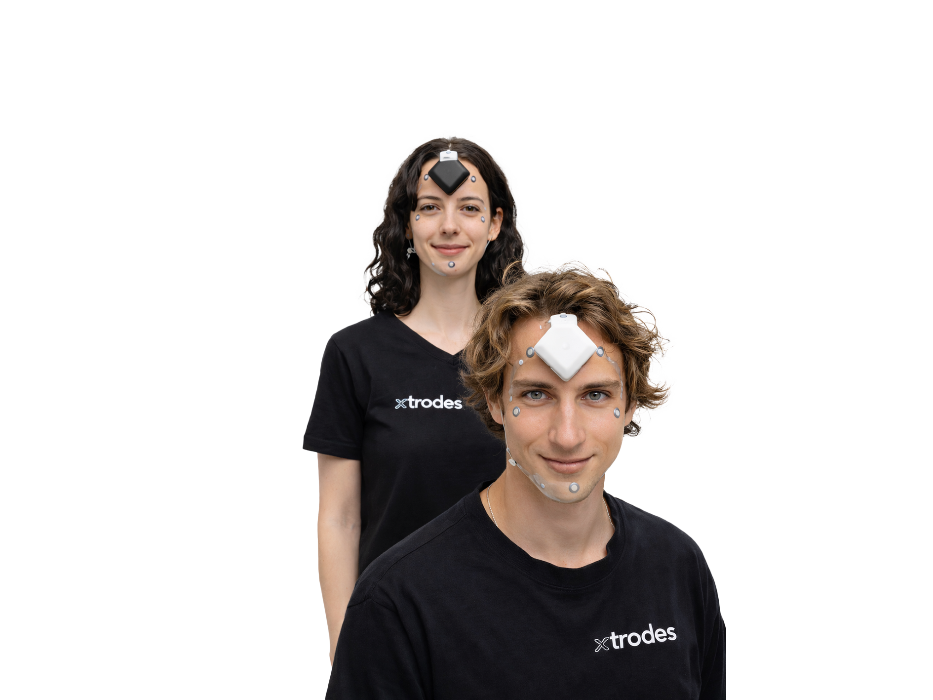 Participants wearing EEG head sensors